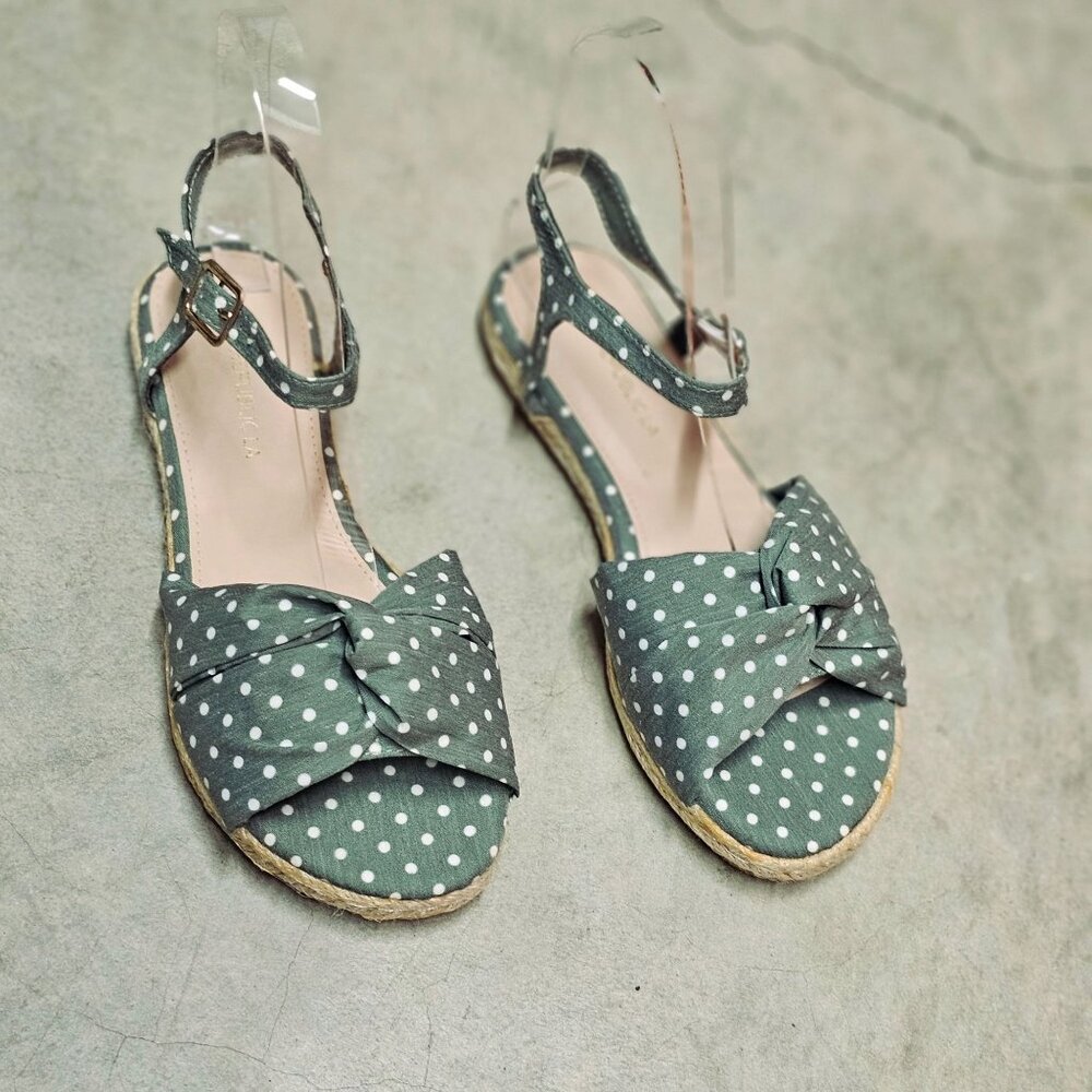 Polka Dot Espadrille Flat Sandals With Knot Detail & Adjustable Ankle Strap - Picture 4 of 4